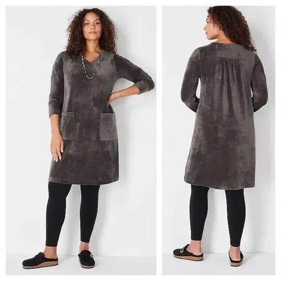 J. Jill Dresses & Skirts - Pure Jill J. Jill Crushed Velour V-Neck Dress Gray Pockets Womens Size XL H13268